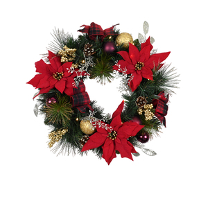 Décoration murale pour porte d'entrée, couronne artificielle en PVC, couronne de Noël artificielle de luxe avec fleurs - Product Image 2
