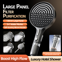 Pommeau de douche surdimensionné 4 modes, jets en silicone haute pression autonettoyants, couverture intégrale style hôtel