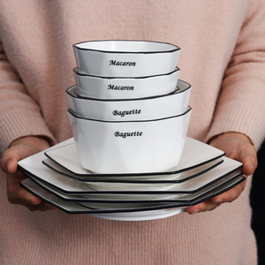 Polygonal Porcelain Tableware <b>Set</b> 10pcs Chip-Resistant Restaurant Grade Dish <b>Set</b> Dishwasher Safe Daily Use & Party Serving - Product Image 3