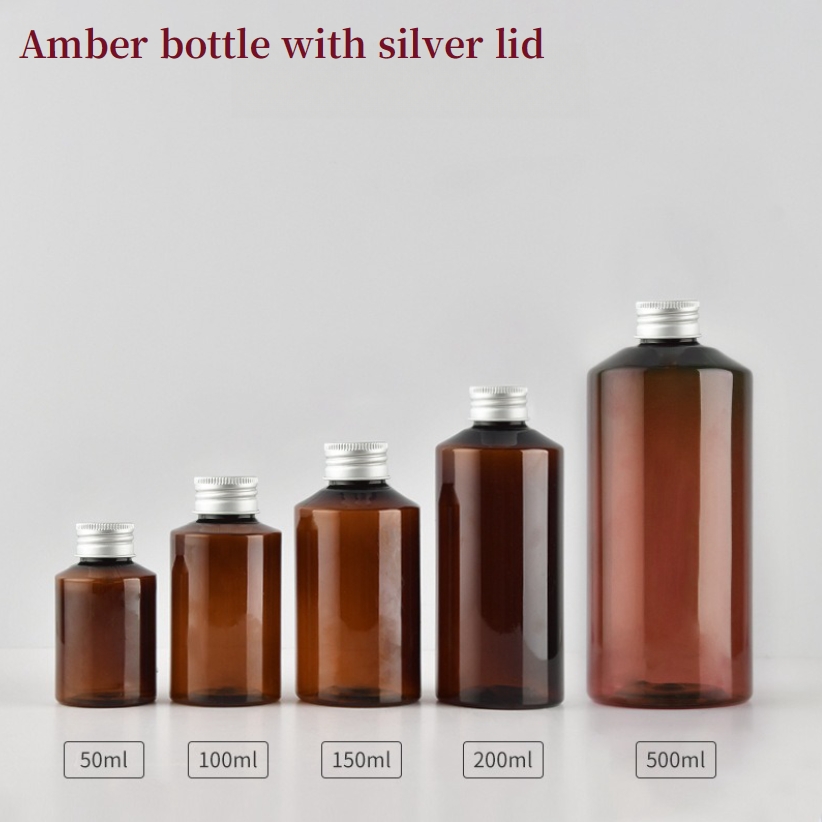 Flacon ambré avec bouchon argenté