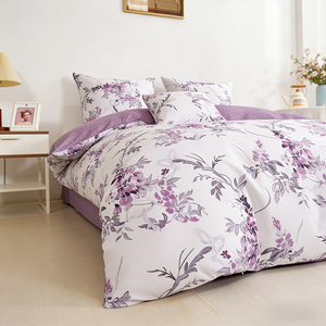 3-Piece <b>Purple</b> Floral Quilt <b>Set</b> 100% Cotton 200TC Eco-Friendly European Style Home Use <b>Bedding</b> China - Product Image 3