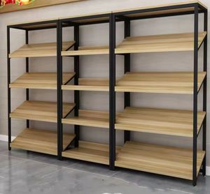 Étagère en bois pour supermarché, style grain de bois clair, robuste, pour épicerie et magasin de proximité - Product Image 1