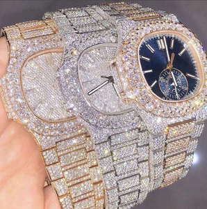 Montre automatique mécanique de sport de luxe en acier inoxydable de haute qualité avec cadran à aiguilles, alarme, design Hip Hop et moissanite - Product Image 1