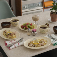 Service de table en céramique crème style rétro coréen avec lettres françaises, assiette à dessert créative, assiette à poisson ovale
