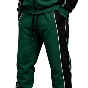 Conjunto de chándal de forro polar de alta calidad para hombre, con bloques de color, sudadera con capucha y cremallera, y pantalones jogger con ribete, estilo urbano. - Product Image 2