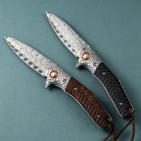 Couteau de poche pliant Damas avec manche en bois, outil utilitaire EDC pour le camping en plein air, la randonnée, la collection, le transport quotidien, OEM disponible