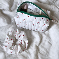 Pochette de maquillage en peluche florale assortie, couleur rose, fermeture éclair, tissu en coton matelassé, sac cosmétique, organiseur de voyage