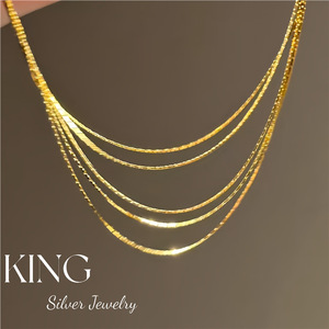 Collar de Cinco Capas con Diseño de Espina de Serpiente, Chapado en Oro, Ligero, Elegante y Clásico, de la Marca King Silver Jewelry - Product Image 1