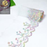 LEIXUSI 9,5 cm Bordure en dentelle brodée dégradé arc-en-ciel, motif floral lapin pour robe victorienne enfant, couture DIY