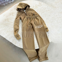 Ensemble deux pièces pour femmes avec broderie dégradée Survêtement Acid Wash Zip up Hoodies and Sweatpants Set Women Sweatsuit Manufacturer