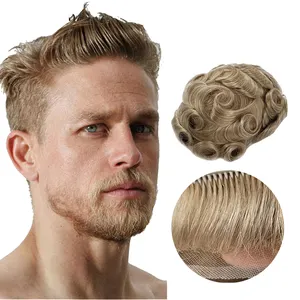 Cheio de cabelo suíço masculino, cheio de maçanetas topee, natural real, penteados de cabelo para homens, sistema de substituição de cabelo humano europeu