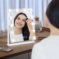 OEM ODM for Design Square Standing Makeup Mirror Touch Switch Magnifying 12 LED Lighted Ultra-Bright Metal+Glass