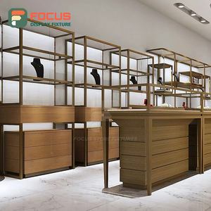 Vitrine à bijoux moderne en verre de qualité supérieure, cadre métallique, comptoir en bois, éclairage LED pour centre commercial - Product Image 4