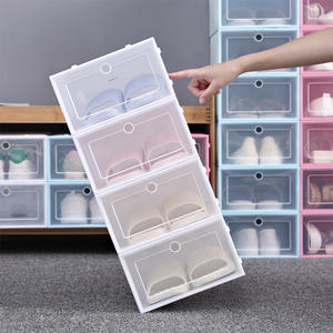 Hot Sale Rectangle Display Shoe Container Portable Drop Front Door DIY Stacking Folding Transparent Plastic Shoe Box