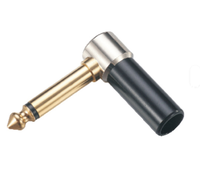 Connecteur audio mono 6,35 mm à angle droit, corps noir, soudure dorée, vente en gros d'usine pour instruments de musique