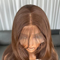 Perruque Longue Ondulée Brune en Fibre Futura, Perruque Synthétique Lace Front 13X4 Résistante à la Chaleur pour Femmes Noires, Ligne de Cheveux Pré-épilée