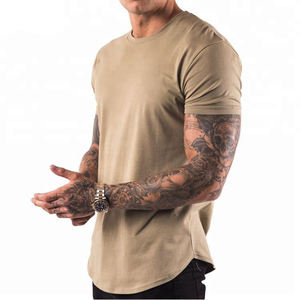 الشركة المصنعة للارتداء في صالة الألعاب الرياضية OEM ODM-قطن Elastane Scalloped calloped قمم صالة ألعاب رياضية تناسب الجسم مخصص تي شيرت رجالي للياقة البدنية - Product Image 2