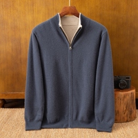 Herren 100% Kaschmir Strickjacke mit Reißverschluss ODM Anti-Pilling Atmungsaktiv Winter Gestrickter Stehkragen Freizeitjacke Wollfutter Einfarbig