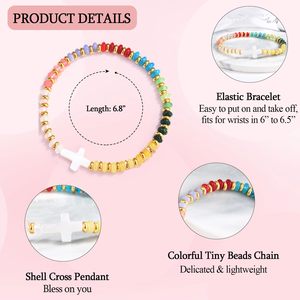 Pulsera de Cruz para <span class=keywords><strong>Bautizo</strong></span>, Decoraciones Coloridas con Cuentas, Joyería de Fe y Esperanza con Tarjeta para Niñas y Niñas Bautizadas - Product Image 3
