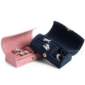 Portable Velvet Jewelry Box Compact Travel Organizer <b>Rings</b> Earrings Necklaces Soft Lining with Snap Closure Small <b>Storage</b> Case - Product Image 2