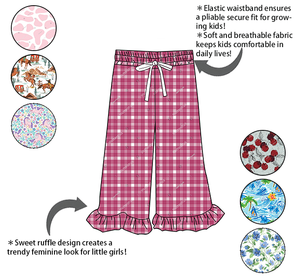 Nuovi <span class=keywords><strong>Pantaloni</strong></span> <span class=keywords><strong>Larghi</strong></span> alla Moda per Bambine con Orlo a Volant, Abbigliamento Casual, Basso MOQ, <span class=keywords><strong>Pantaloni</strong></span> a Quadri e a Righe in Maglia per Bambini - Product Image 2