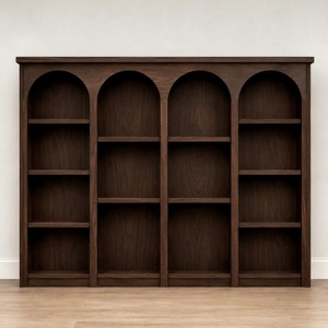Grand Teak Wood <b>Book</b> Storage with Quadruple Arched <b>Display</b> Shelves - Product Image 1