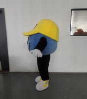 Nouveauté 2025 : Costumes de mascotte bleus pour adultes avec chapeau jaune en peluche et logos gratuits
