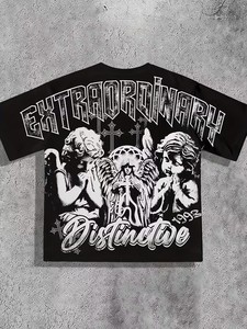 T-shirt tricoté 100 % coton noir à manches courtes et col rond pour homme, imprimé squelette, style streetwear ample - Product Image 5