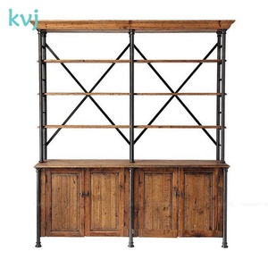 KVJ-7449 Vintage Industrial Bookcase <strong>Reclaimed</strong> <strong>Wood</strong> Metal Steel Cabinet <strong>Shelf</strong> - Product Image 5