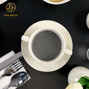 Taza de Café de Cerámica Blanca con Logotipo Personalizado para Té de la Tarde, <span class=keywords><strong>Latte</strong></span>, Espresso, con 2 Asas, para Uso en Cafeterías, Hoteles y Restaurantes - Product Image 3