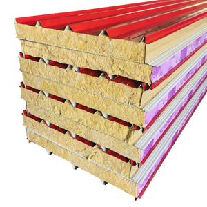 Panel Sándwich <span class=keywords><strong>de</strong></span> <span class=keywords><strong>Lana</strong></span> <span class=keywords><strong>de</strong></span> <span class=keywords><strong>Roca</strong></span> GUANGQIA Ignífugo, Aislante Térmico y Acústico para Aplicaciones en Almacenes, Lámina para Paredes y Techos - Product Image 1