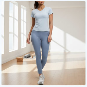 Nueva Camiseta Deportiva de Yoga para Mujer, Cuello en V, Manga Corta, Secado Rápido, Transpirable, Ajustada, con Logotipo Frontal - Product Image 6