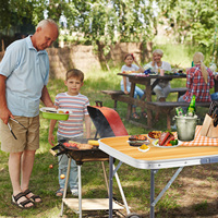 Table pliante d'extérieur en alliage d'aluminium, aspect bois, 2,3 pieds, rectangulaire, capacité de 110,23 lb, plateau pliable simple