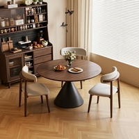 Table à manger ronde rétro en bois massif, plateau en noyer noir, base en bois de caoutchouc, fournisseur OEM ODM Chine