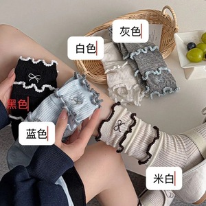 Women's Slouch <b>Socks</b> Mid Calf Breathable Cotton Lace Princess Style White Blue Gray Off White <b>Black</b> Solid Color Trendy <b>Socks</b> - Product Image 3