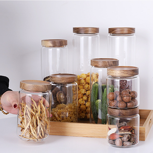 Bouteilles de <span class=keywords><strong>rangement</strong></span> en bois d'acacia, pots de stockage, Type de verre, couvercle étanche, offre spéciale, - Product Image 5
