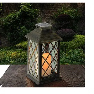 Solar Lantern Light Rechargeable Garden Light Plastic Waterproof Candle Light for Patio Courtyard Garden