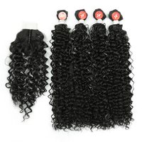 Rambut Sintetis Jerry Curl Dalam Bentuk Bundel Dengan Closure, Tahan Panas, Ekstensi Rambut Gelombang Air Alami