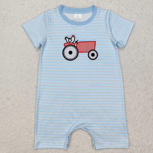 Vêtements d'été en gros pour enfants, filles et garçons, ensembles à manches courtes avec motif brodé poulet et tracteur, tenues pour bébés et tout-petits - Product Image 5