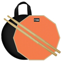 N.S 12-Inch Double-Sided Silent Snare Drum Pads Practice Set 2pcs Silicone Drumsticks Mute Tips Wooden Black Orange-Red