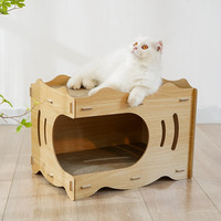 Mobilier écologique pour chats : Maisonnette en bois empilable et griffoir durable en carton ondulé pour chats d'intérieur, pour jouer et se reposer