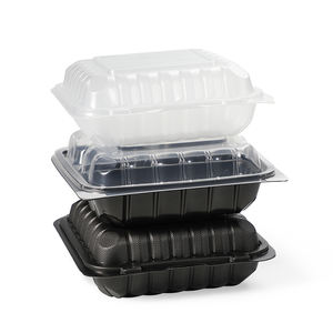 Cajas de Embalaje de Alimentos Tipo Concha de <span class=keywords><strong>Almeja</strong></span> Transparentes Negras y Blancas de 8 Pulgadas, Libres de BPA, Contenedores Personalizados para Llevar de Restaurantes - Product Image 1