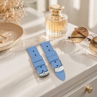 Bracelet de montre en silicone souple durable de qualité supérieure, imprimé UV, rose corail, bleu ciel, bracelet de remplacement, boucle argentée, montre de sport tendance