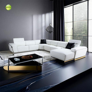 Divano Angolare a U in Pelle all'Ingrosso, <span class=keywords><strong>Moderno</strong></span> con Base in Metallo per <span class=keywords><strong>Soggiorno</strong></span>/Appartamento/Villa/Hotel - Product Image 2