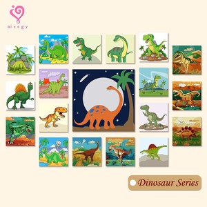 Kit de Peinture par Numéros Personnalisé Dinosaure Moderne Dessin Animé en Gros, Écologique, Encadré, Thème Jurassique Préhistorique, Peinture à l'Huile Numérique DIY - Product Image 1