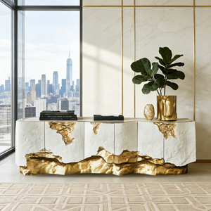 Mobile da Soggiorno <span class=keywords><strong>Bianco</strong></span> <span class=keywords><strong>e</strong></span> <span class=keywords><strong>Oro</strong></span> con Texture Dorata, Tavolo Console di Lusso in Stile Moderno, Colore <span class=keywords><strong>e</strong></span> Dimensioni Personalizzabili - Product Image 1