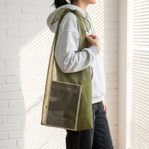 Sac à bandoulière en organza transparent style romantique <span class=keywords><strong>français</strong></span>, sac fourre-tout en maille avec nœud esthétique, sac de plage transparent, logo personnalisé - Product Image 2