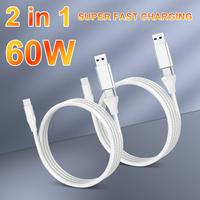 Crod de carga súper rápida 1,5 M PD Universal tipo C a C USB a C Quick 60W Cable de teléfono 2 en 1 Cable de nailon
