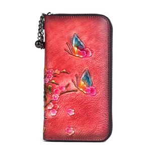 Ando Bag Peony Floral Embossed Genuine Leather Long Wallet Women Vintage <b>Zip</b> <b>Around</b> Wristlet <b>Purse</b> - Product Image 5