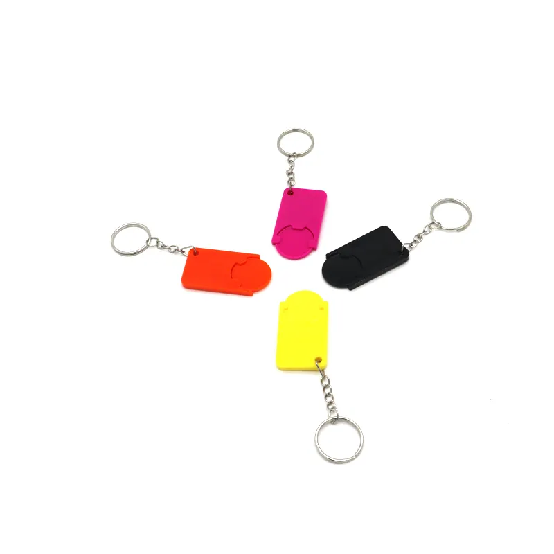 Supermarket Euro Shopping Cart Plastic Trolley Token Coin Keychain with Custom Logo